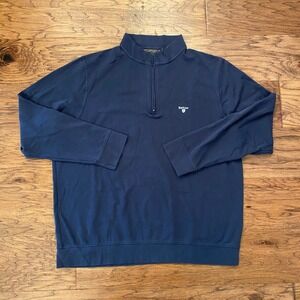 Barbour Quarter Zip Pullover Men XXL Navy Blue Tartan Trim Sweatshirt
